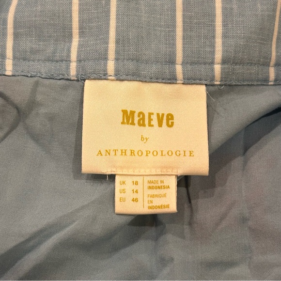 Maeve by Anthropologie Claudette Midi Linen Skirt - Baby Blue Striped Floral 14 - Picture 3 of 6